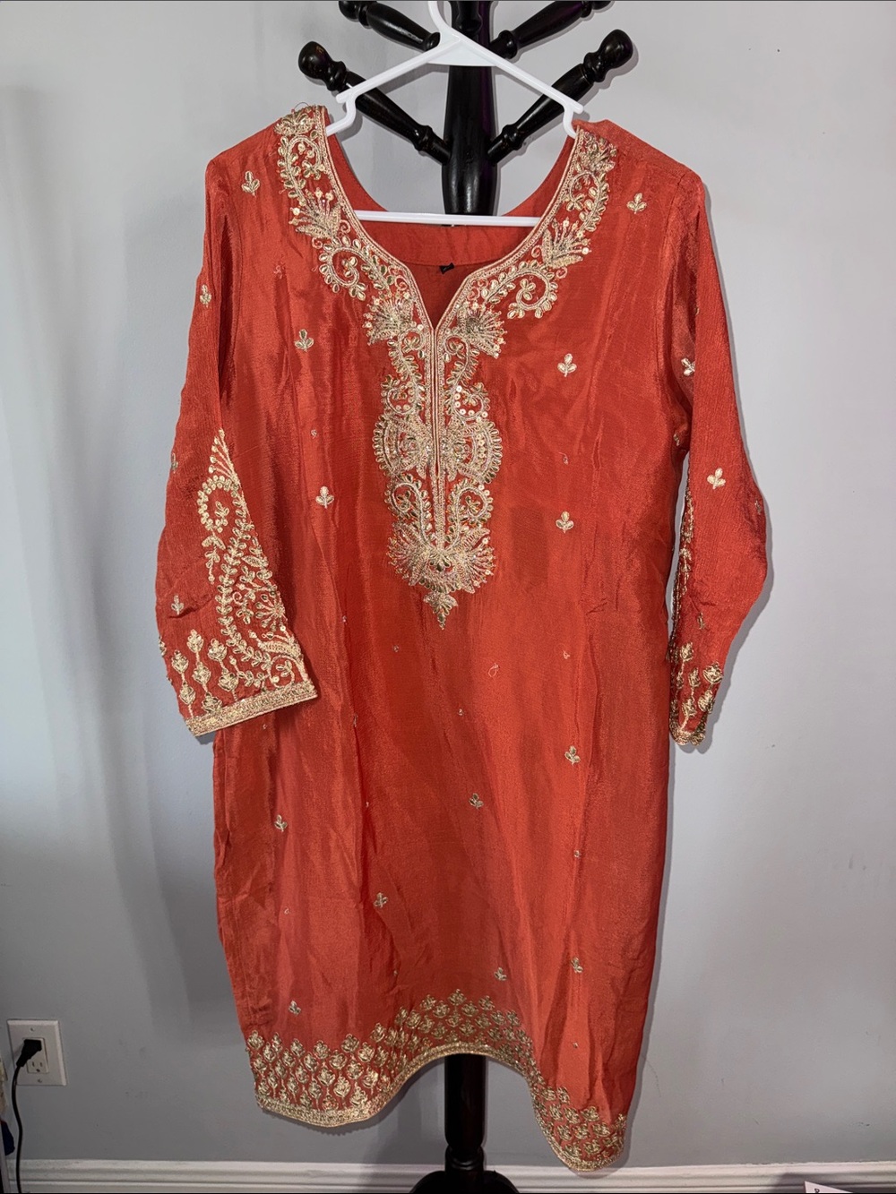 Embroidered Orange Women's Dress with Gold Accents 16.M